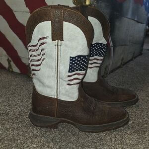 Womens 11" Flag Embroidery Bay Brown Boots Distressed Flag